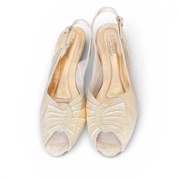 Hush Puppies Shoes - Vintage Hush Puppies Gold Slingback Peep Toe Heels‎ Women's Shoes 8.5 M